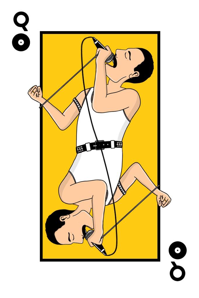Playing card with Freddie Mercury illustration