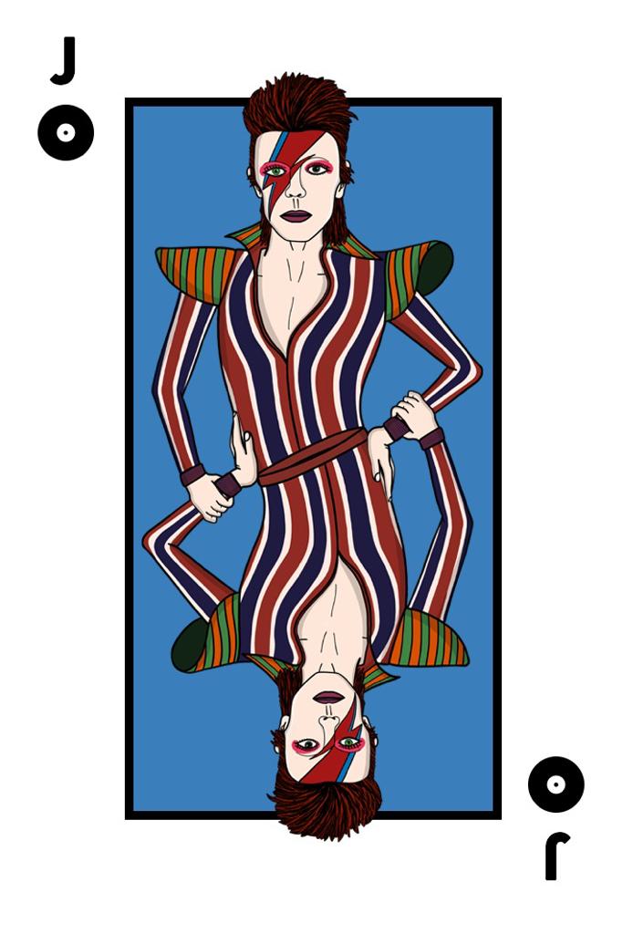 Playing card with David Bowie illustration